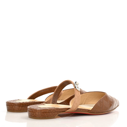 Christian Louboutin Calfskin Crocodile Embossed Choc Lock Flats 41 Biscotto 4 of 7