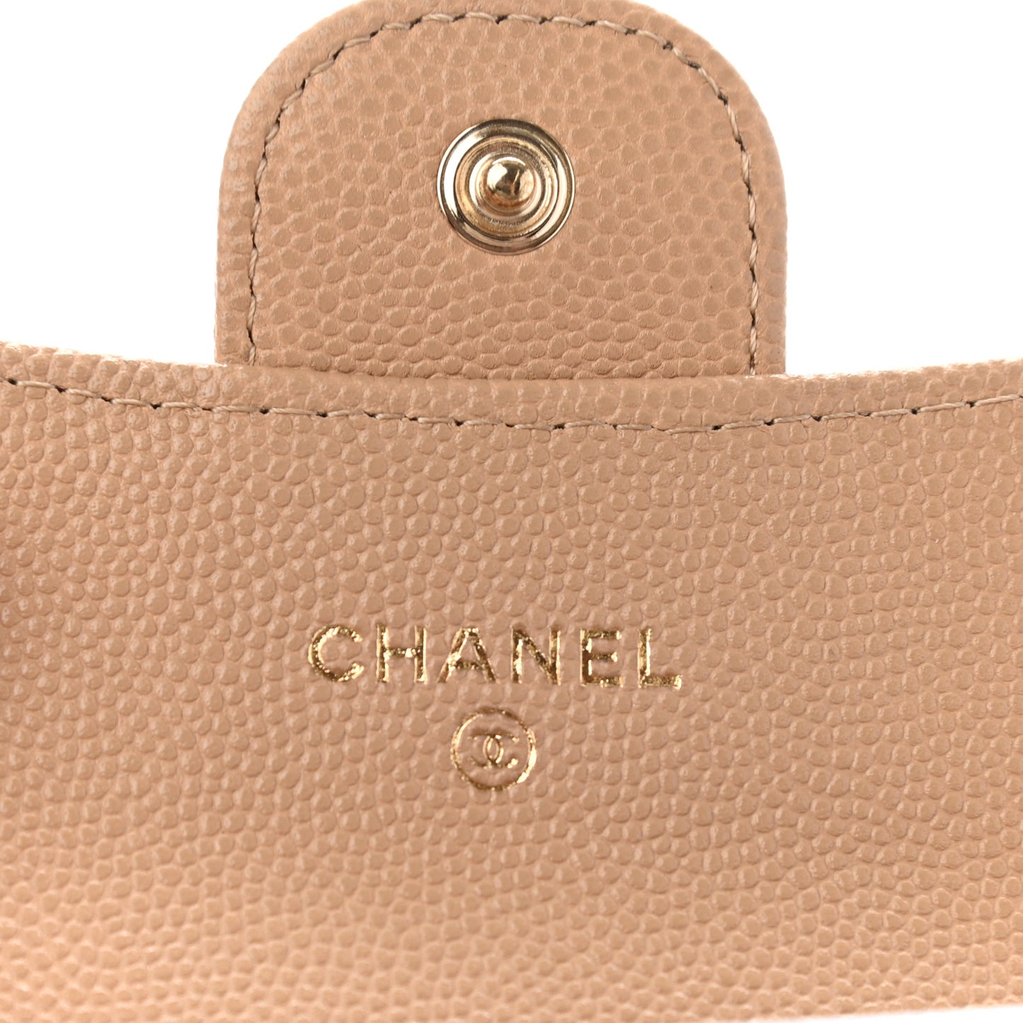 Caviar Quilted Flap Card Holder Wallet Beige