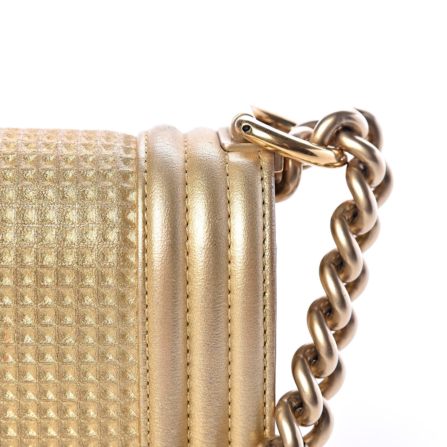 Chanel Metallic Lambskin Embossed Small Cube Boy Flap Gold 12 of 14