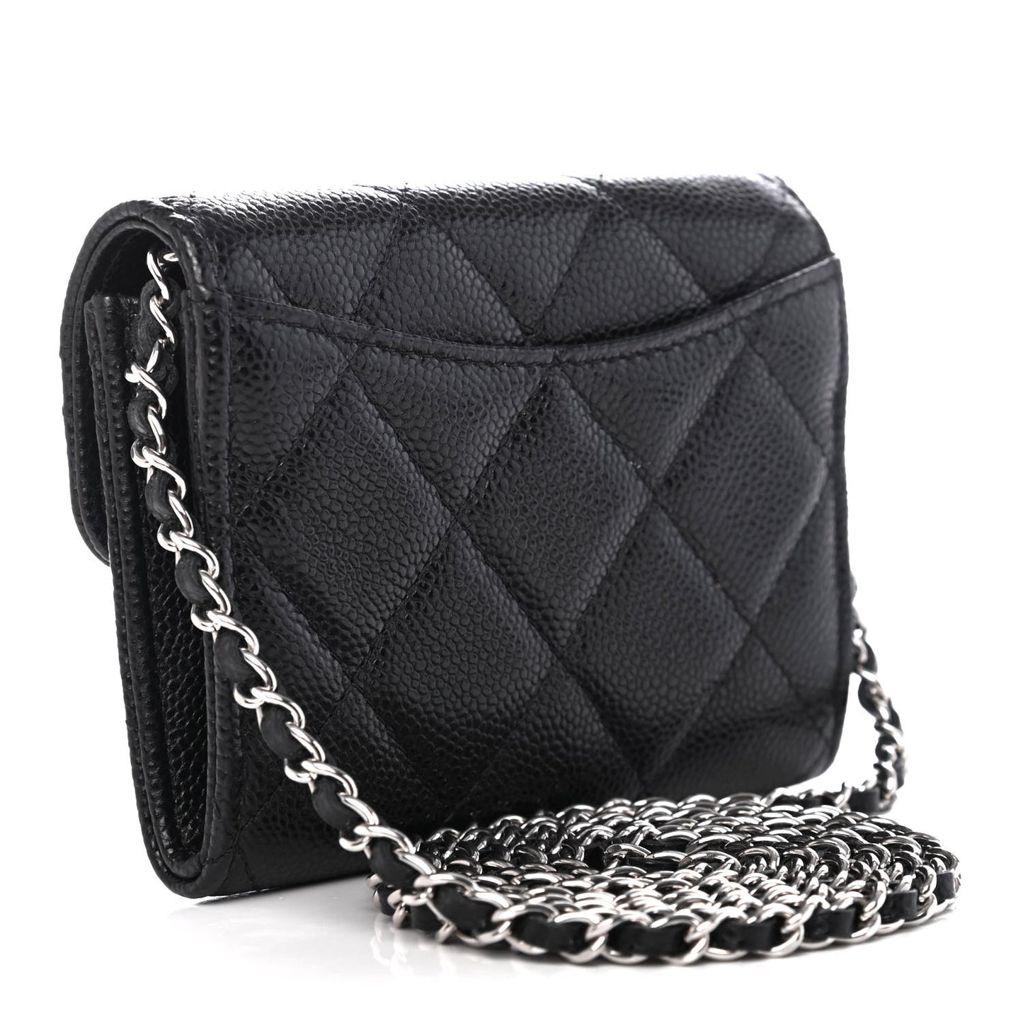 Caviar Quilted Flap Card Holder On Chain Black