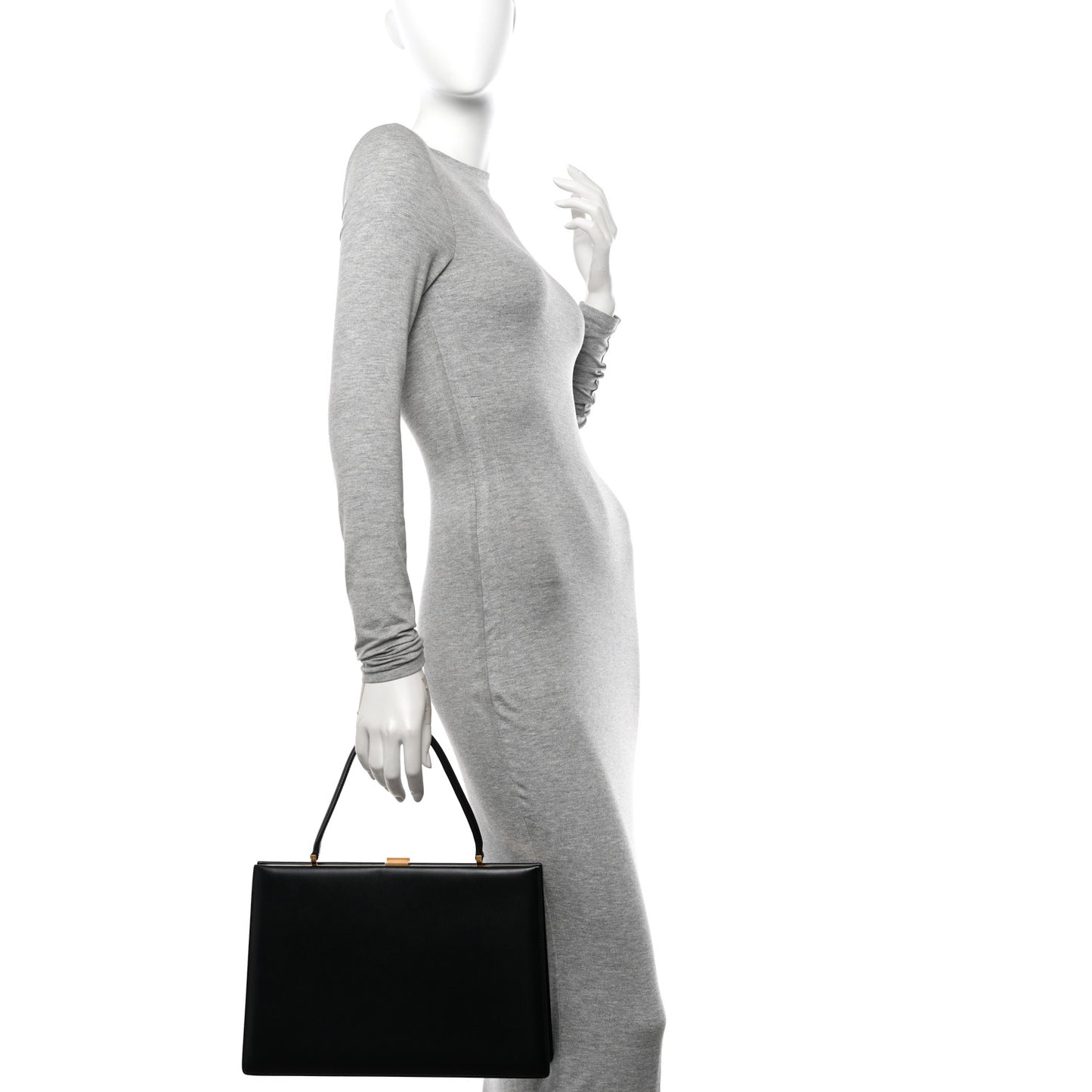 Box Calfskin Medium Clasp Bag Black