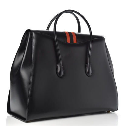 Gucci Plutone Calfskin Web Large Turn Lock Top Handle Duffle Bag Black 3 of 12