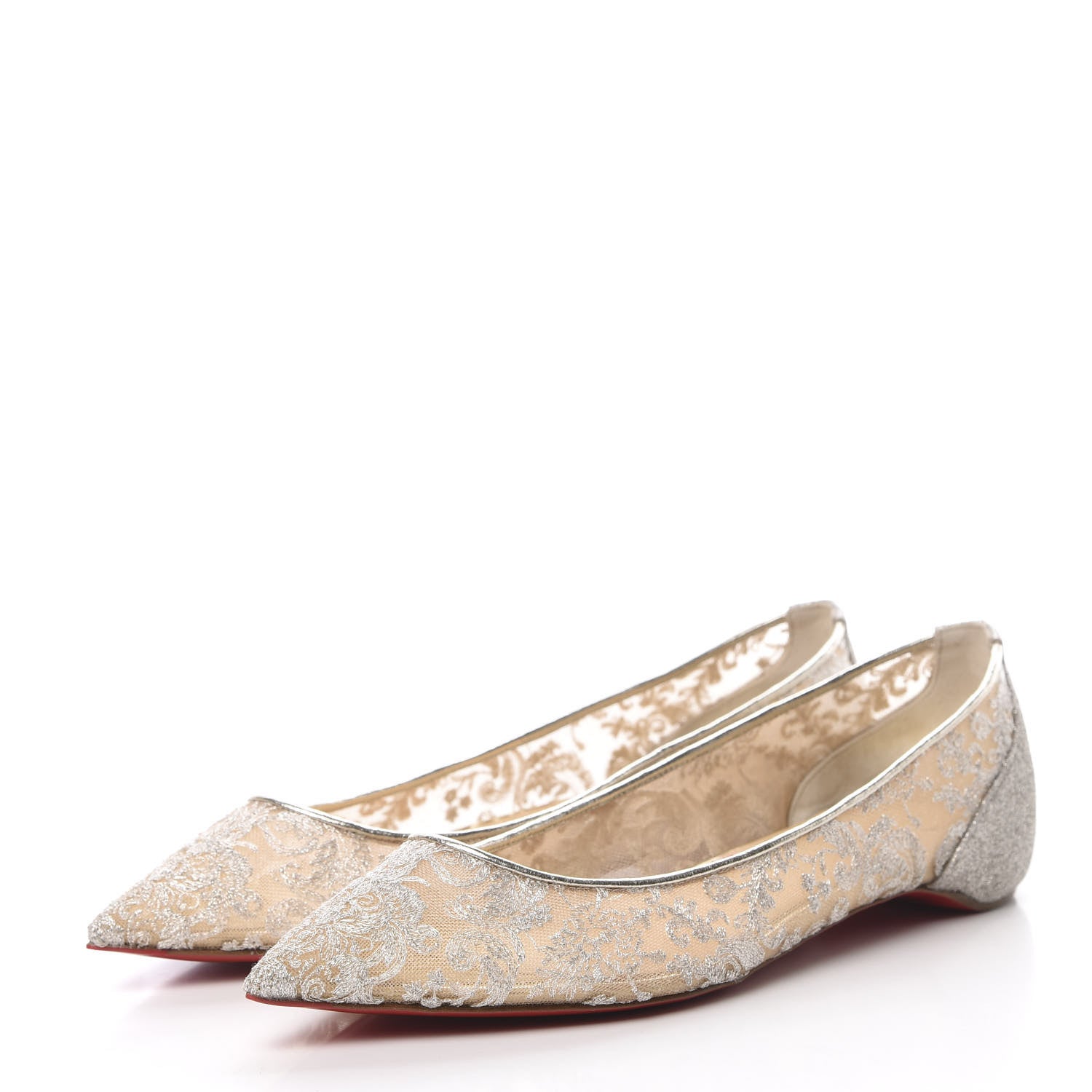 Christian Louboutin Kid Rete Lace Follies Ballerina Flat 39 Silver 3 of 9