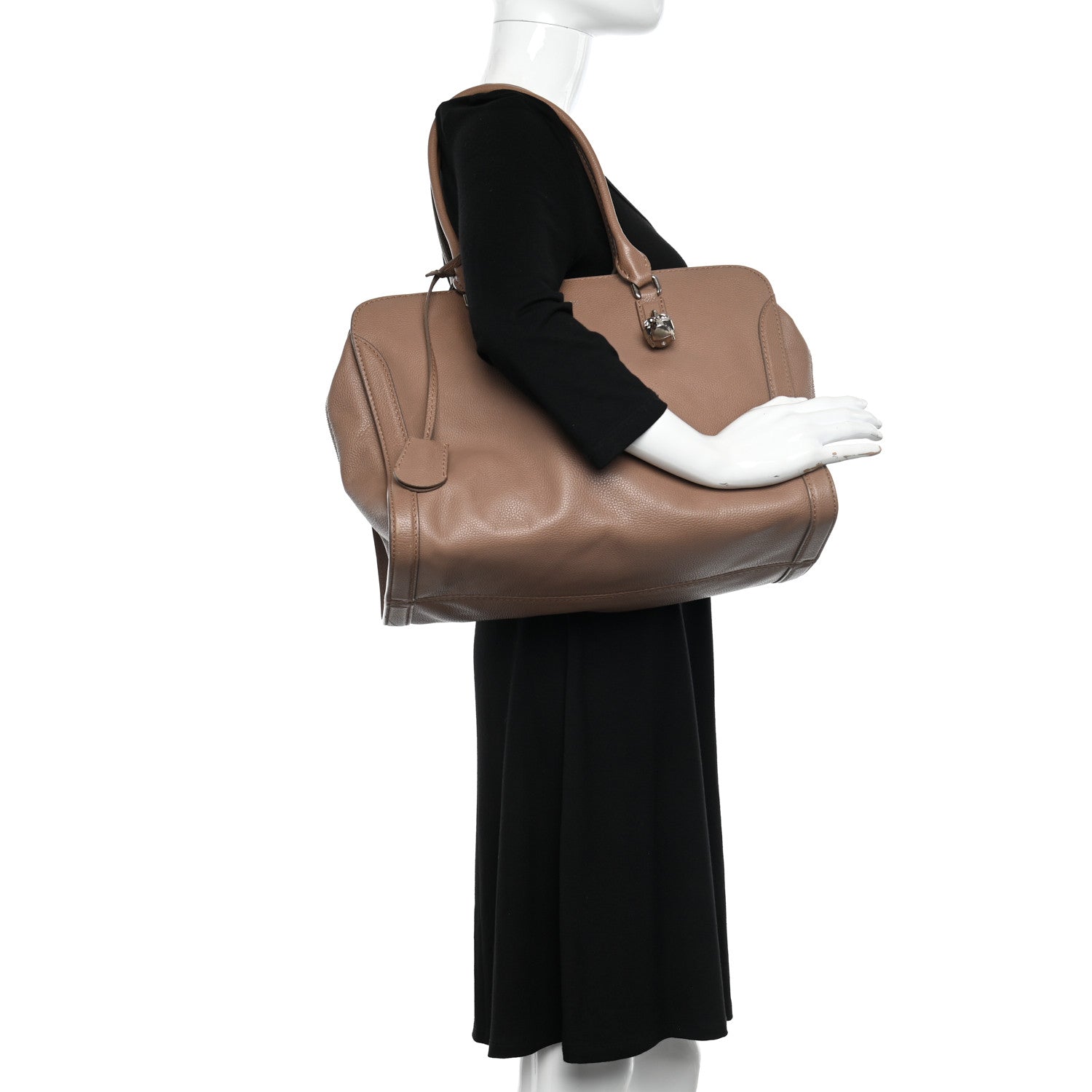 Alexander McQueen Pebbled Calfskin Large Skull Padlock Zip Around Tote Taupe 2 of 14