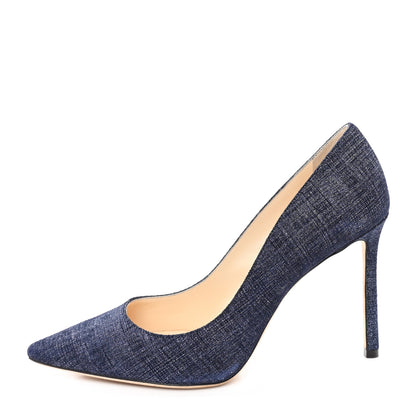 Jimmy Choo Denim Pointy Toe Romy 100 Pumps 37.5 Light Indigo 1 of 9