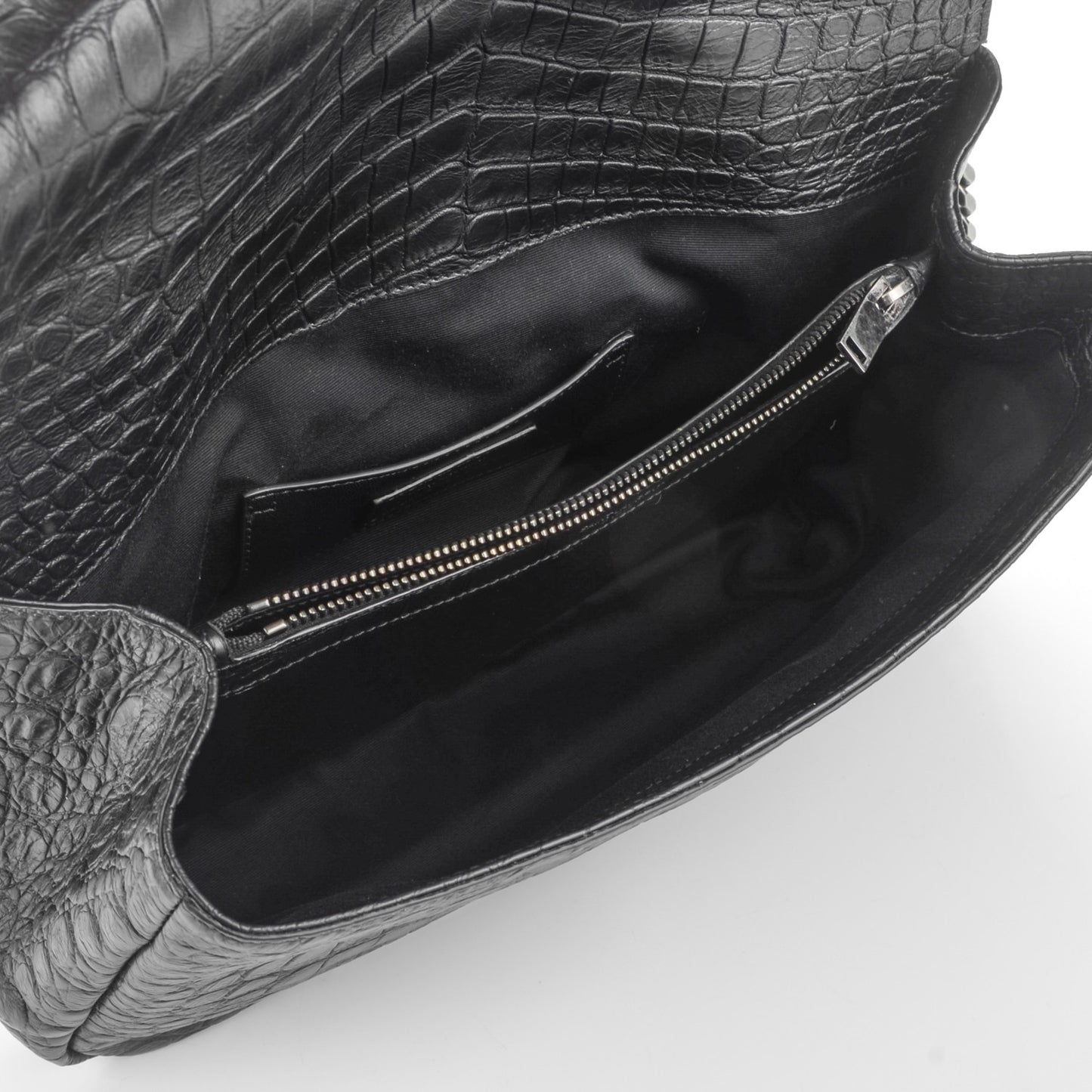 Calfskin Crocodile Embossed Monogram Large College Satchel Black