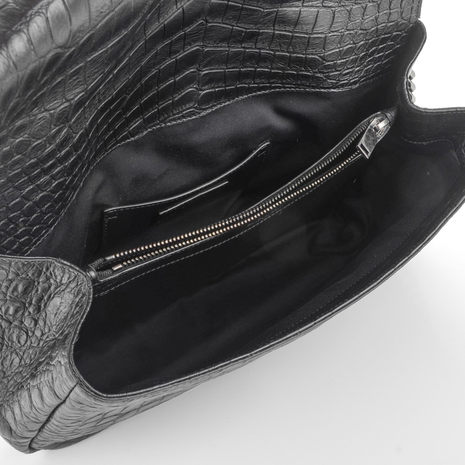 Saint Laurent Calfskin Crocodile Embossed Monogram Large College Satchel Black 5 of 7
