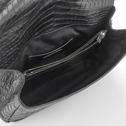 Saint Laurent Calfskin Crocodile Embossed Monogram Large College Satchel Black 5 of 7