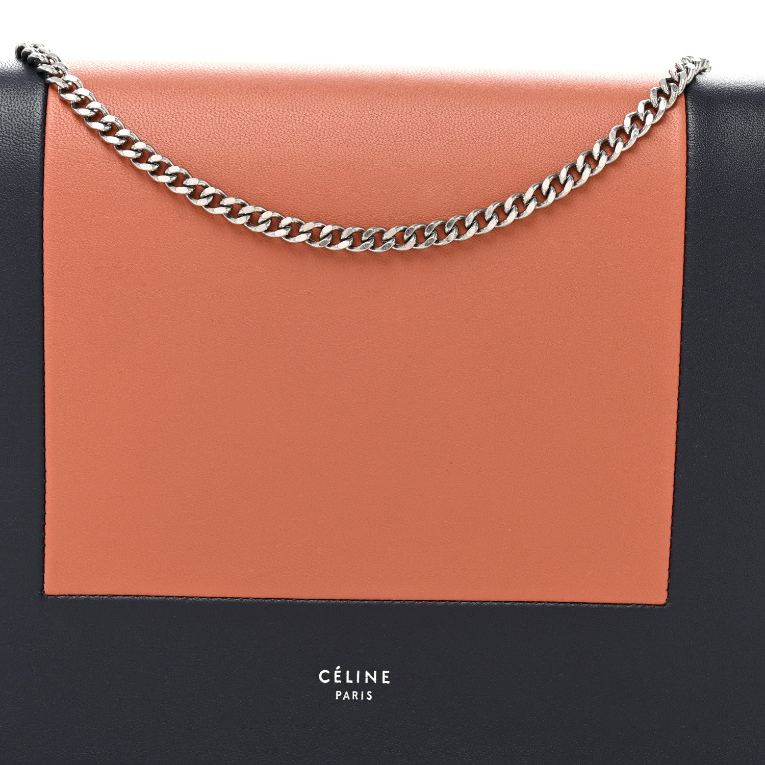 Celine Smooth Lambskin Frame Evening Chain Clutch Terracotta Navy 7 of 9
