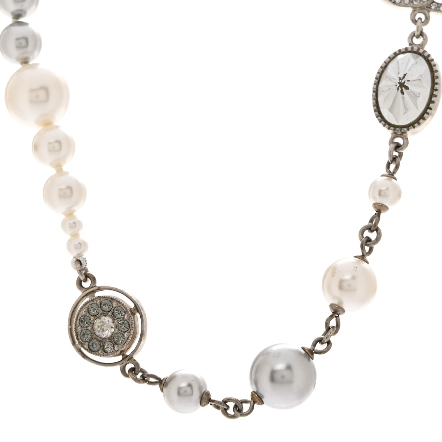 Pearl Crystal CC Choker Necklace Silver Pearly White