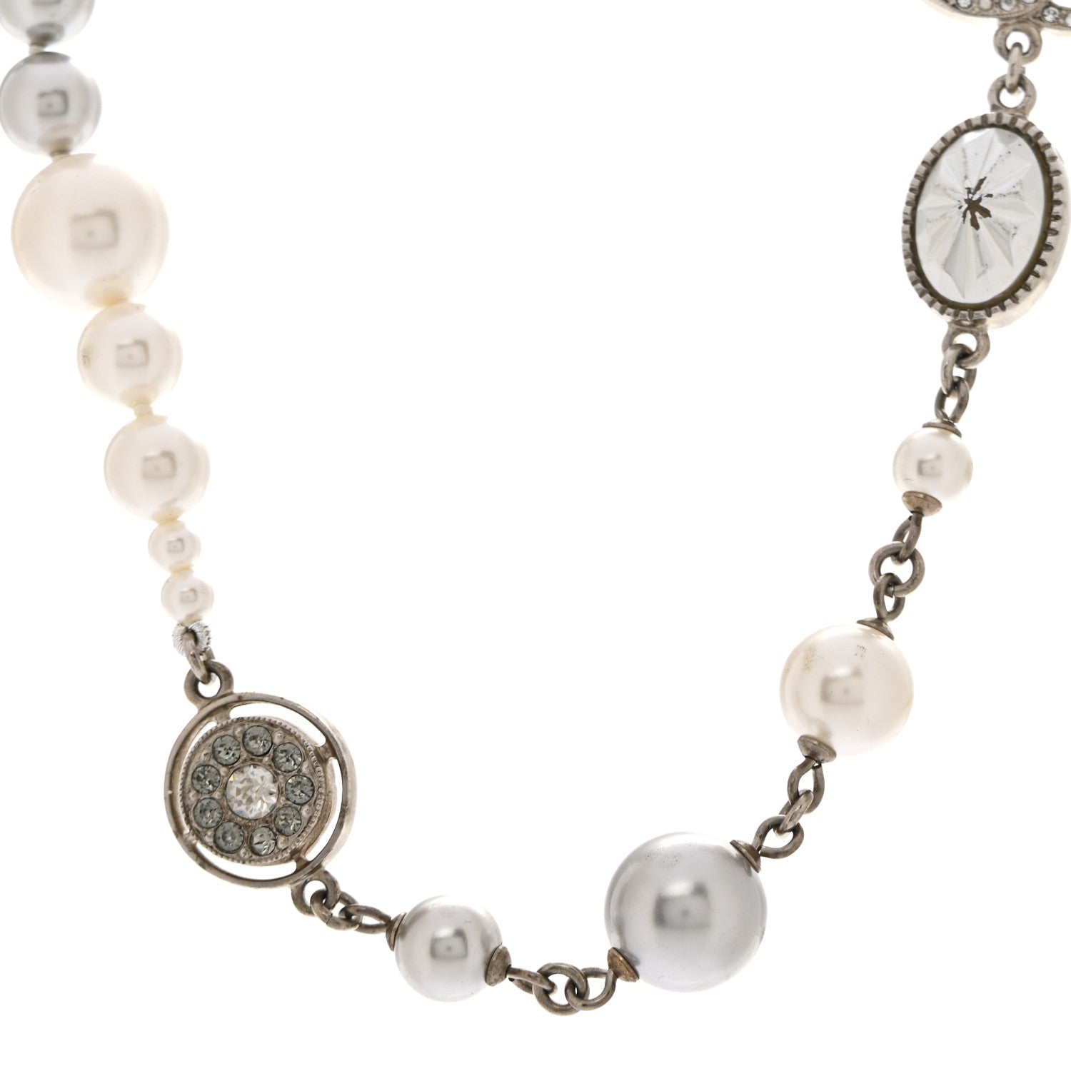 Chanel Pearl Crystal CC Choker Necklace Silver Pearly White 4 of 7