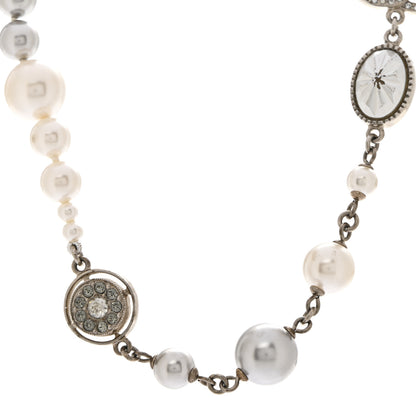 Chanel Pearl Crystal CC Choker Necklace Silver Pearly White 4 of 7
