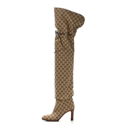 Gucci Monogram Over the Knee Boots 38.5 Beige Ebony 1 of 6