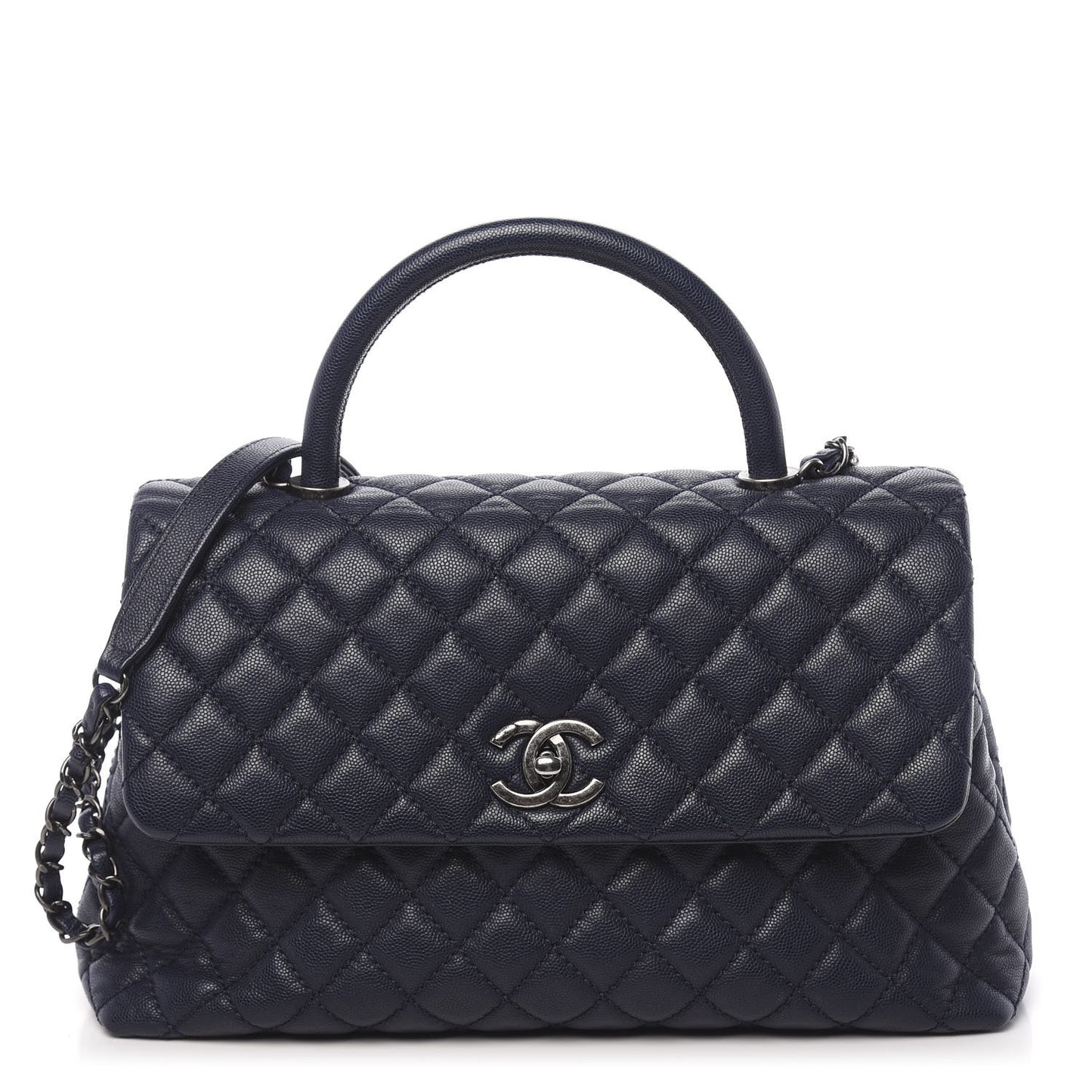 Caviar Quilted Medium Coco Handle Flap Navy Blue