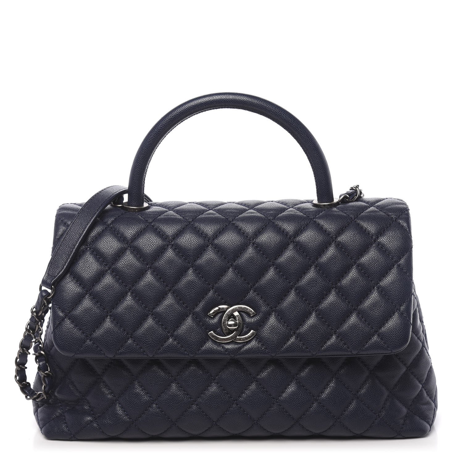 Chanel Caviar Quilted Medium Coco Handle Flap Navy Blue 1 of 11