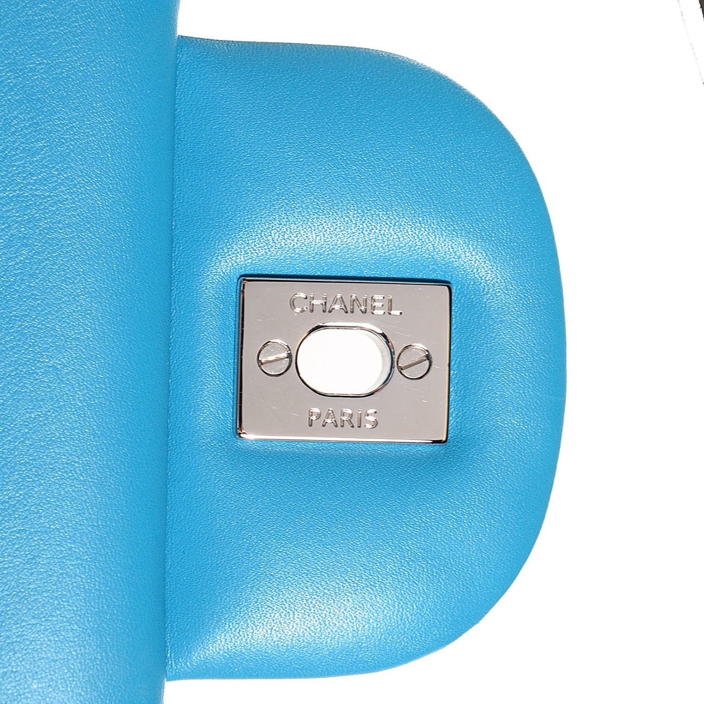 Patent Quilted Jumbo Double Flap Turquoise Blue