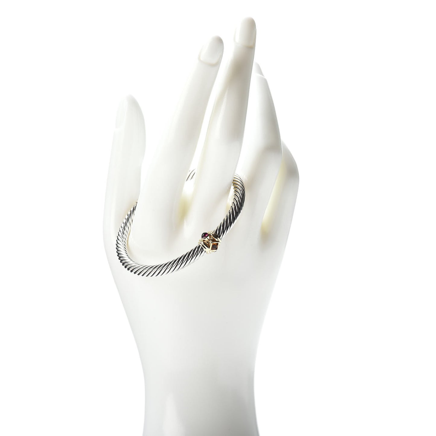 Sterling Silver 14K Yellow Gold Citrine Rhodolite Garnet 5mm Cable Renaissance Station Bracelet