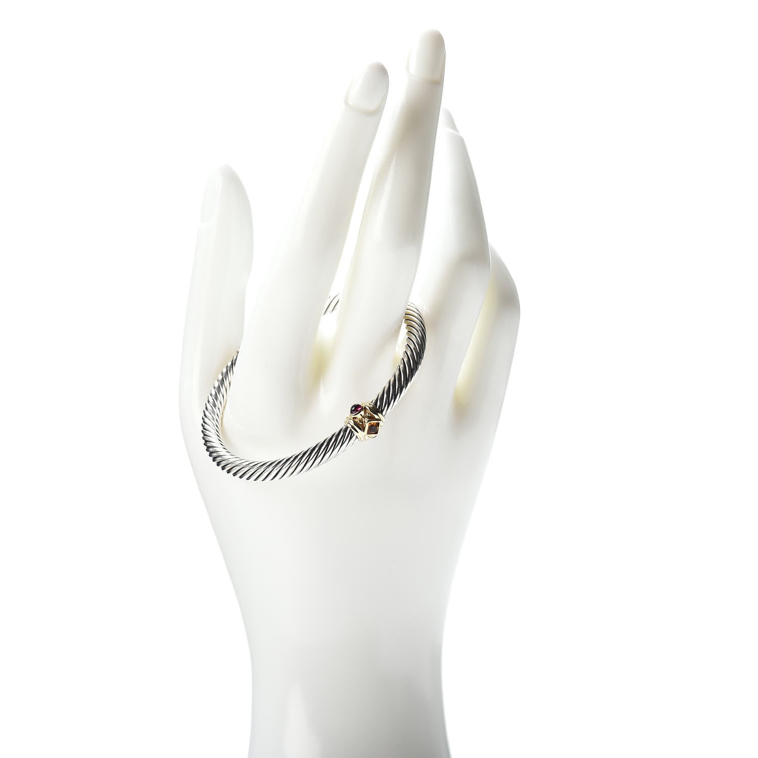 David Yurman Sterling Silver 14K Yellow Gold Citrine Rhodolite Garnet 5mm Cable Renaissance Station Bracelet 2 of 4