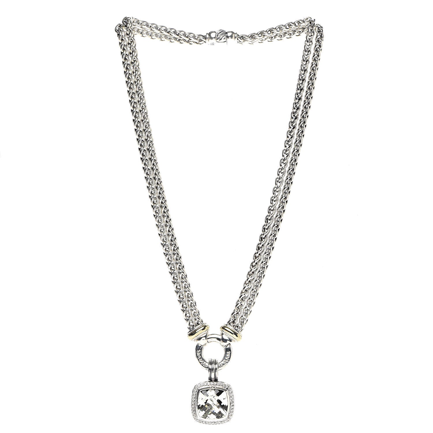 David Yurman Sterling Silver 18K Yellow Gold Diamond Prasiolite 14mm Albion Wheat Chain Pendant Necklace 3 of 6