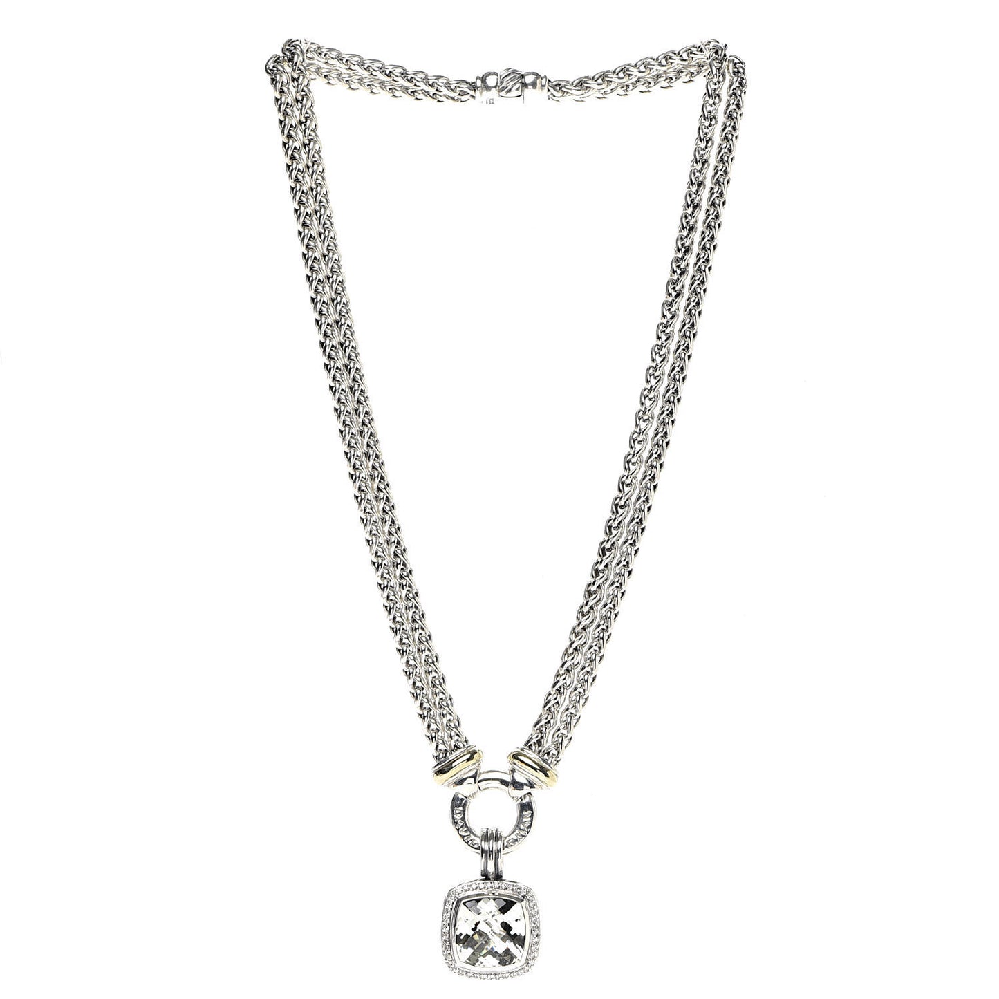 Sterling Silver 18K Yellow Gold Diamond Prasiolite 14mm Albion Wheat Chain Pendant Necklace