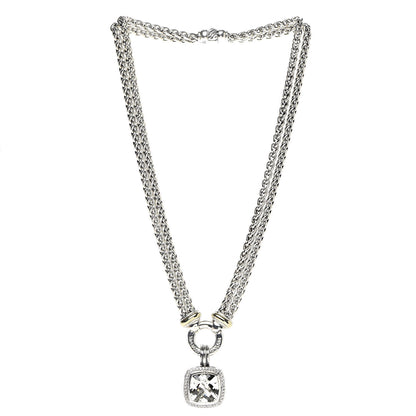 David Yurman Sterling Silver 18K Yellow Gold Diamond Prasiolite 14mm Albion Wheat Chain Pendant Necklace 3 of 6