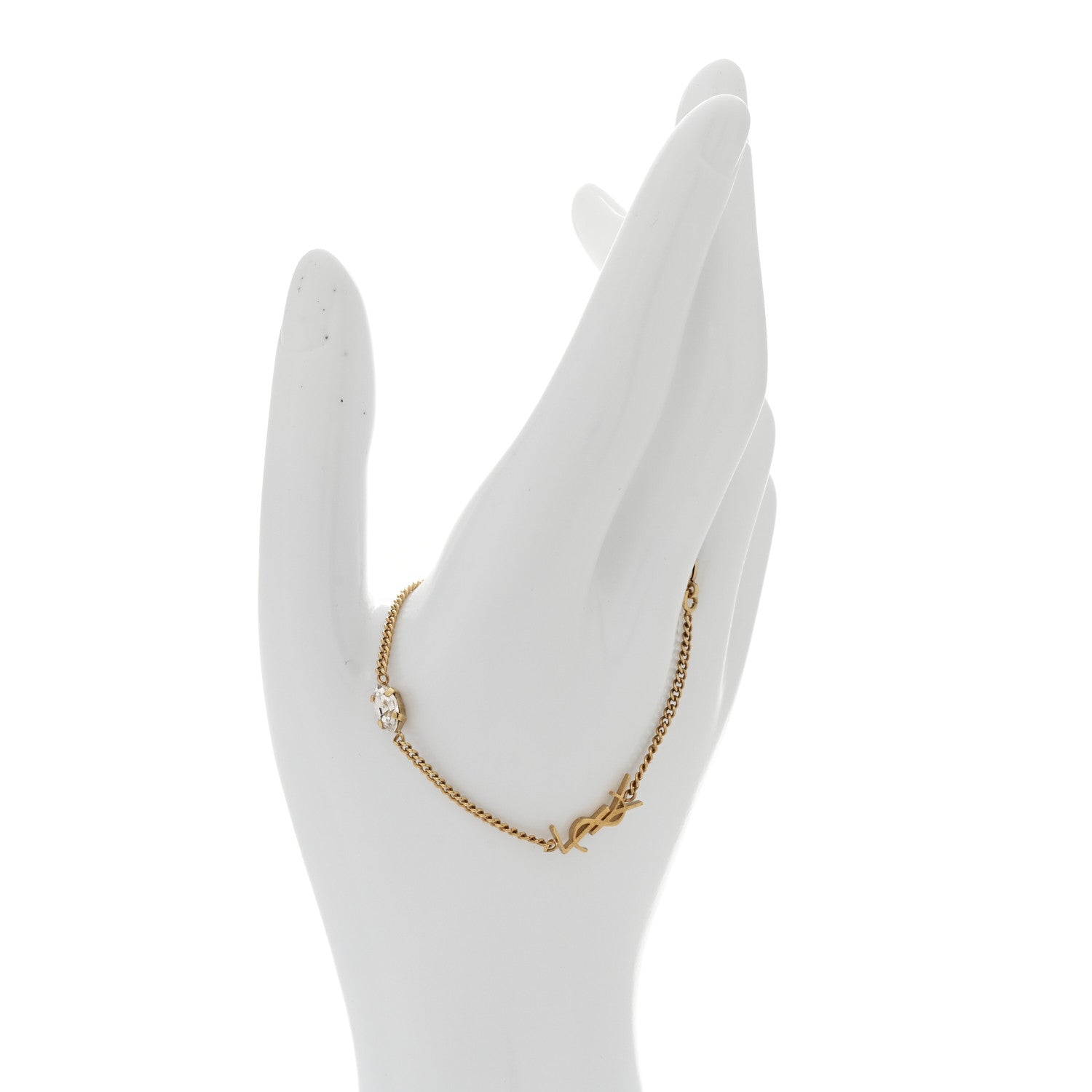 Saint Laurent Brass Crystal Cassandre Heart Charm Bracelet Gold 2 of 5