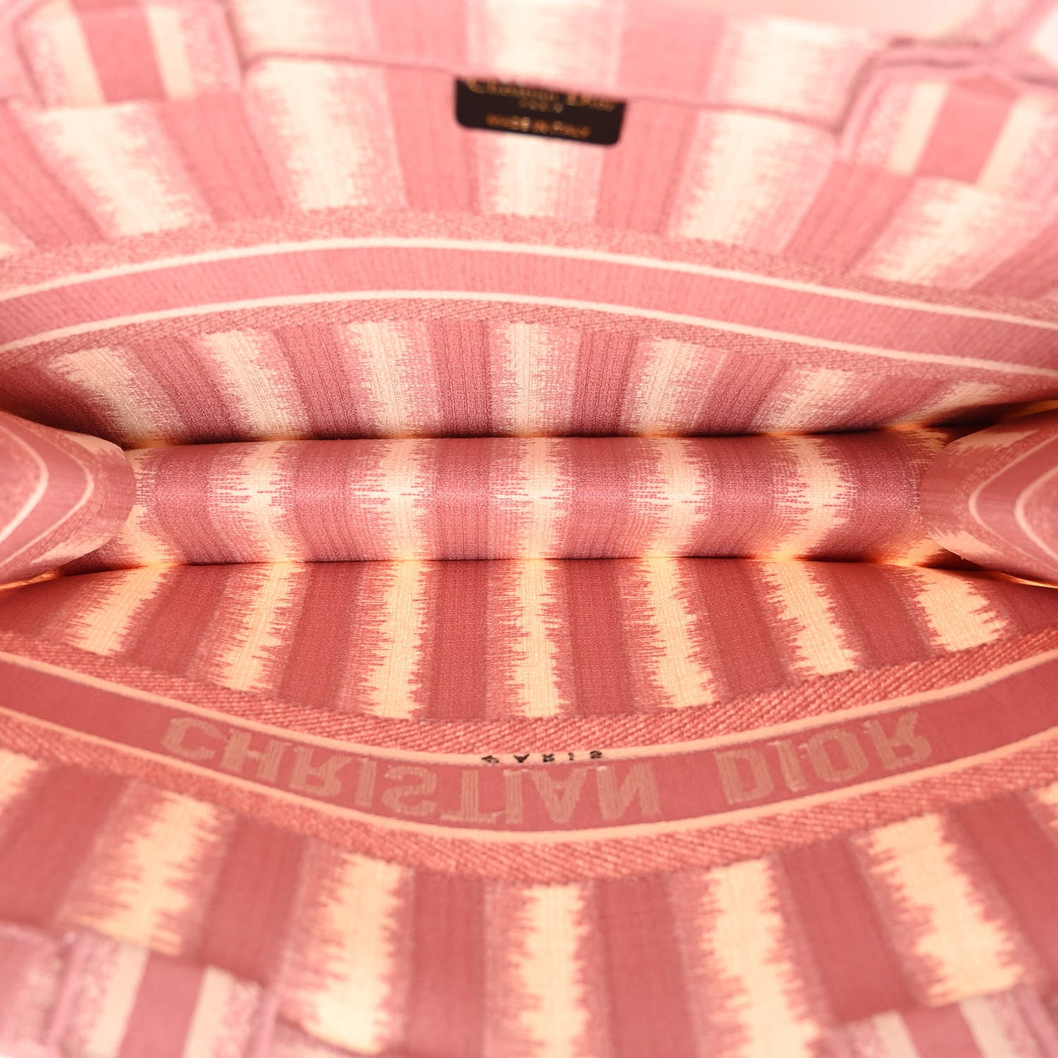 Christian Dior Canvas Embroidered Large Striped Book Tote Pink 5 of 9