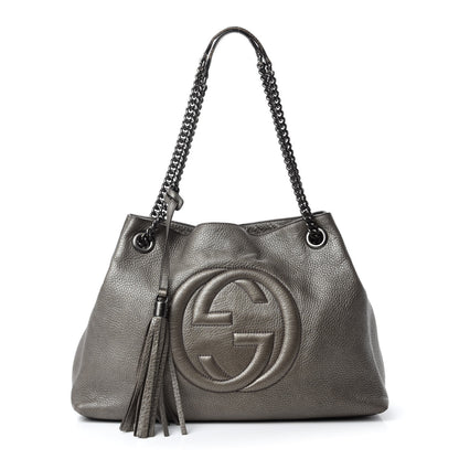 Gucci Metallic Pebbled Calfskin Medium Soho Chain Shoulder Bag Sasso 1 of 17