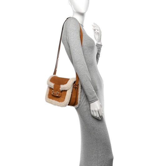 Suede Shearling Horsebit 1955 Shoulder Bag Brown
