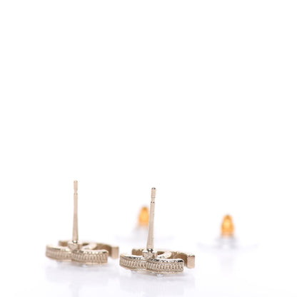 Chanel Pearl Crystal CC Charms Stud Earrings Light Gold 4 of 5