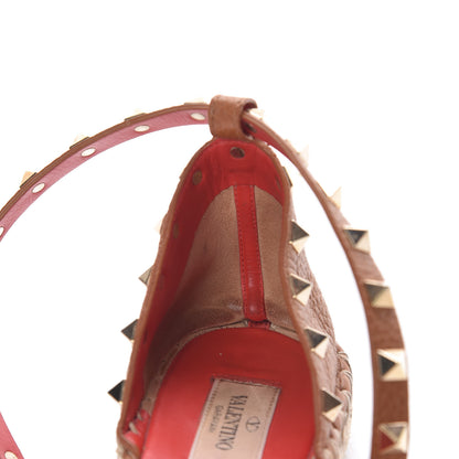 Valentino Garavani Grained Calfskin Rockstud Ankle Wrap Espadrille Flats 38 Cognac 10 of 20