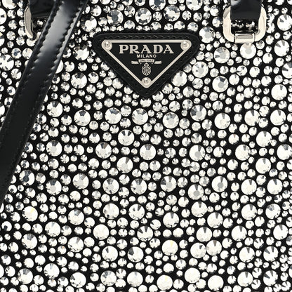Prada Satin Crystal Metal Triangle Logo Small Double Handle Crossbody Tote Metal 7 of 10