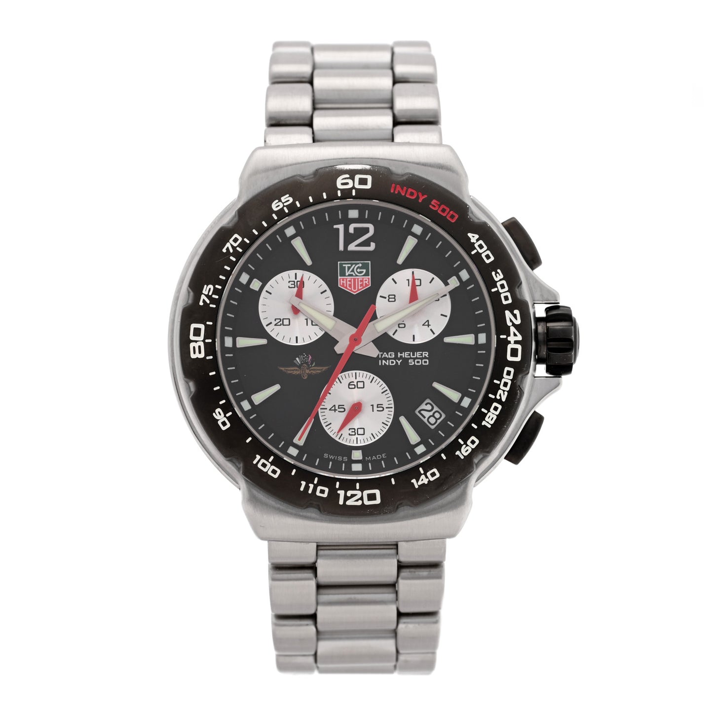 Stainless Steel 41mm Formula 1 Indy 500 Chronograph Quartz Watch Black CAC111A