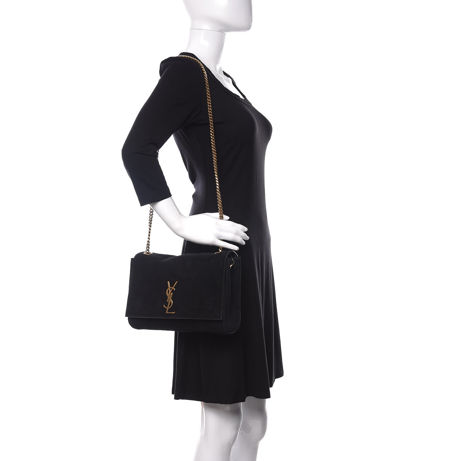 Saint Laurent Smooth Calfskin Suede Medium Reversible Monogram Kate Satchel Black 2 of 11