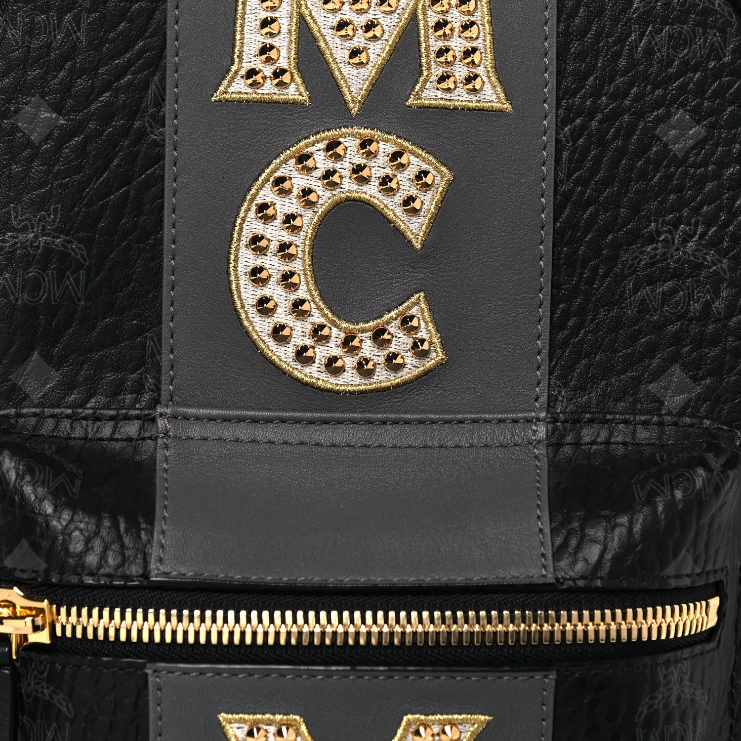 MCM Visetos Studded Small Studded Logo Stripe Backpack Black 10 of 14