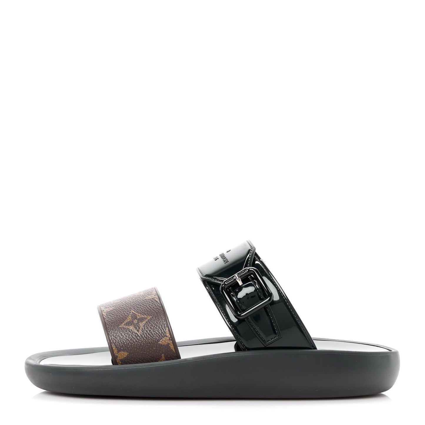 Monogram Sunbath Flat Mule Sandals 40 Black