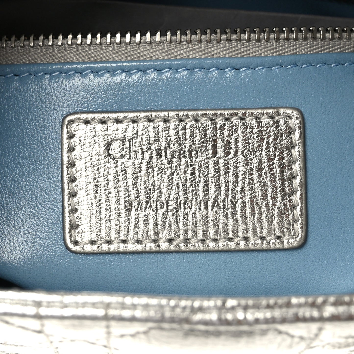 Metallic Grained Calfskin Cannage Small Lucky Badges My Lady Dior Silver