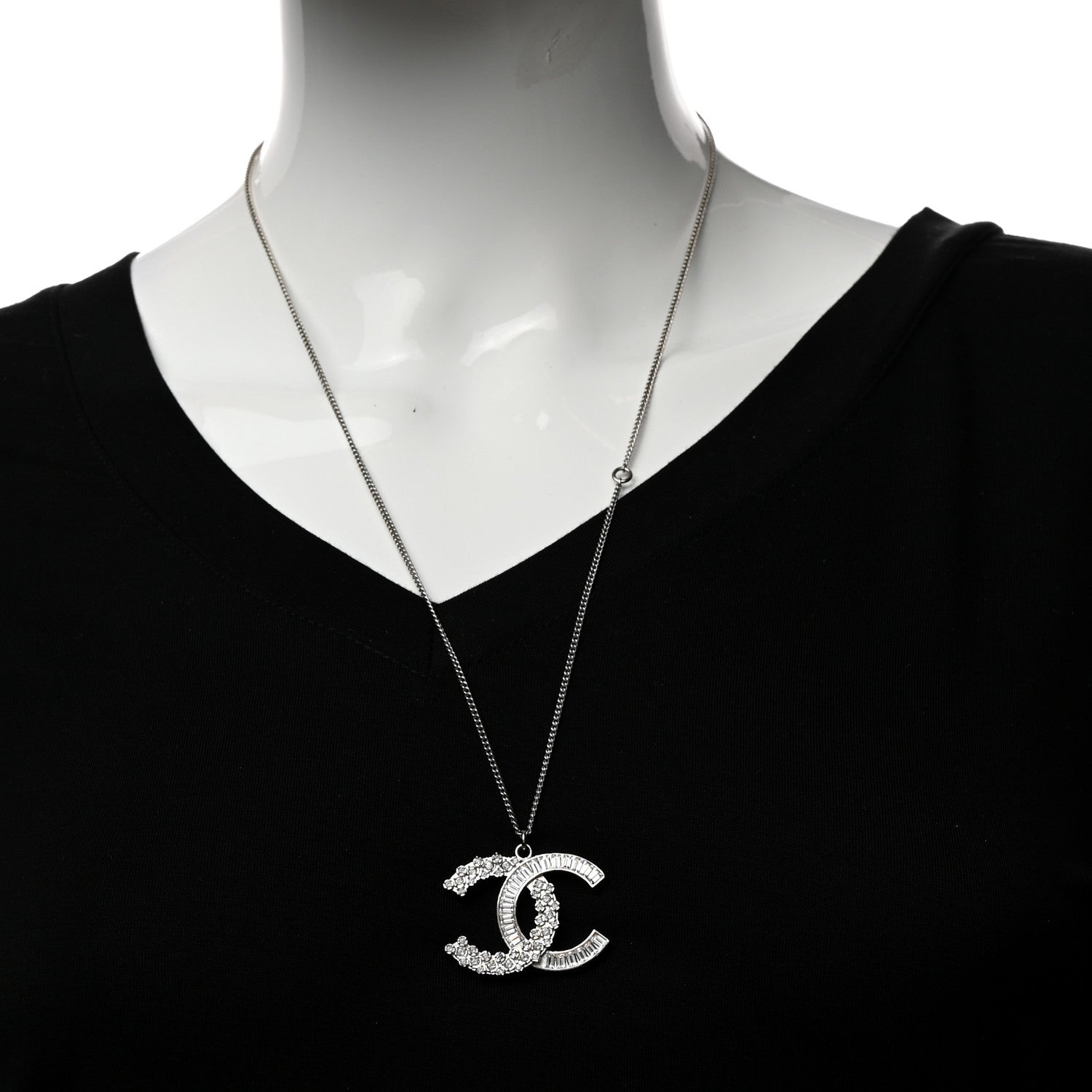 Chanel Crystal Baguette CC Pendant Necklace Silver 2 of 5