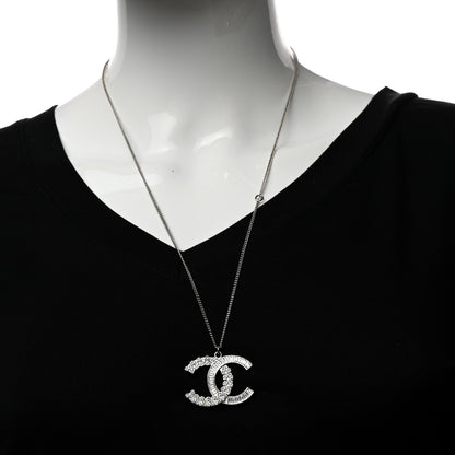 Chanel Crystal Baguette CC Pendant Necklace Silver 2 of 5