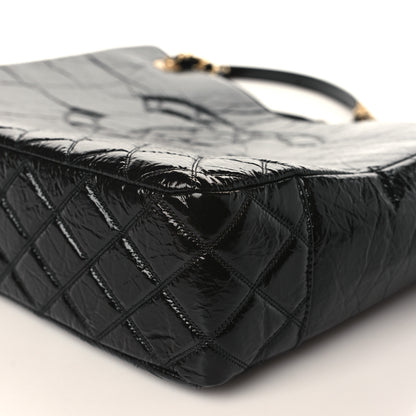 Chanel Shiny Aged Calfskin Quilted Large Shopping Bag Black 9 of 10