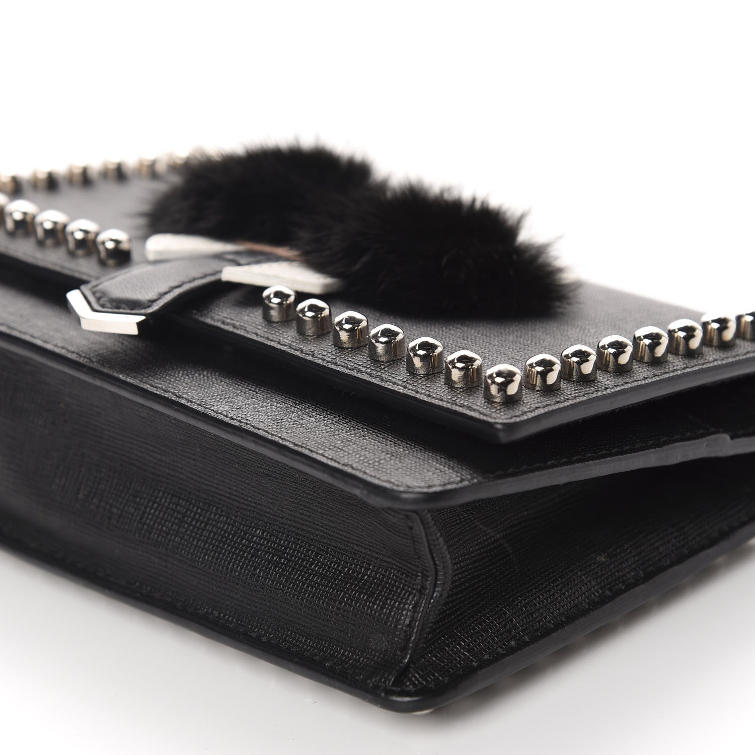 Fendi Vitello Elite Mink Fur Studded Karlito Tube Wallet on Chain Black 7 of 10