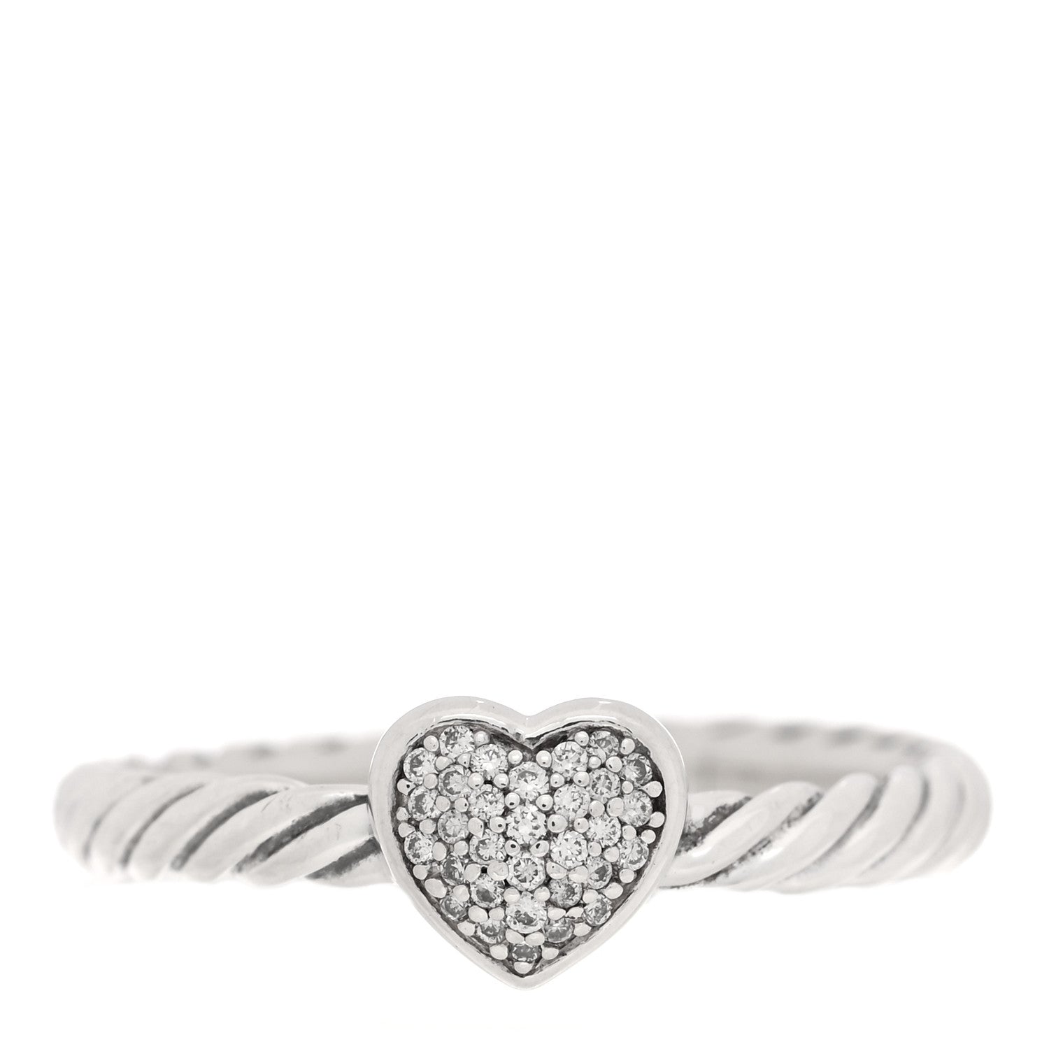 David Yurman Sterling Silver Diamond Cable Classics Heart Ring 50 5.25 1 of 4