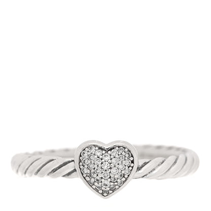 David Yurman Sterling Silver Diamond Cable Classics Heart Ring 50 5.25 1 of 4