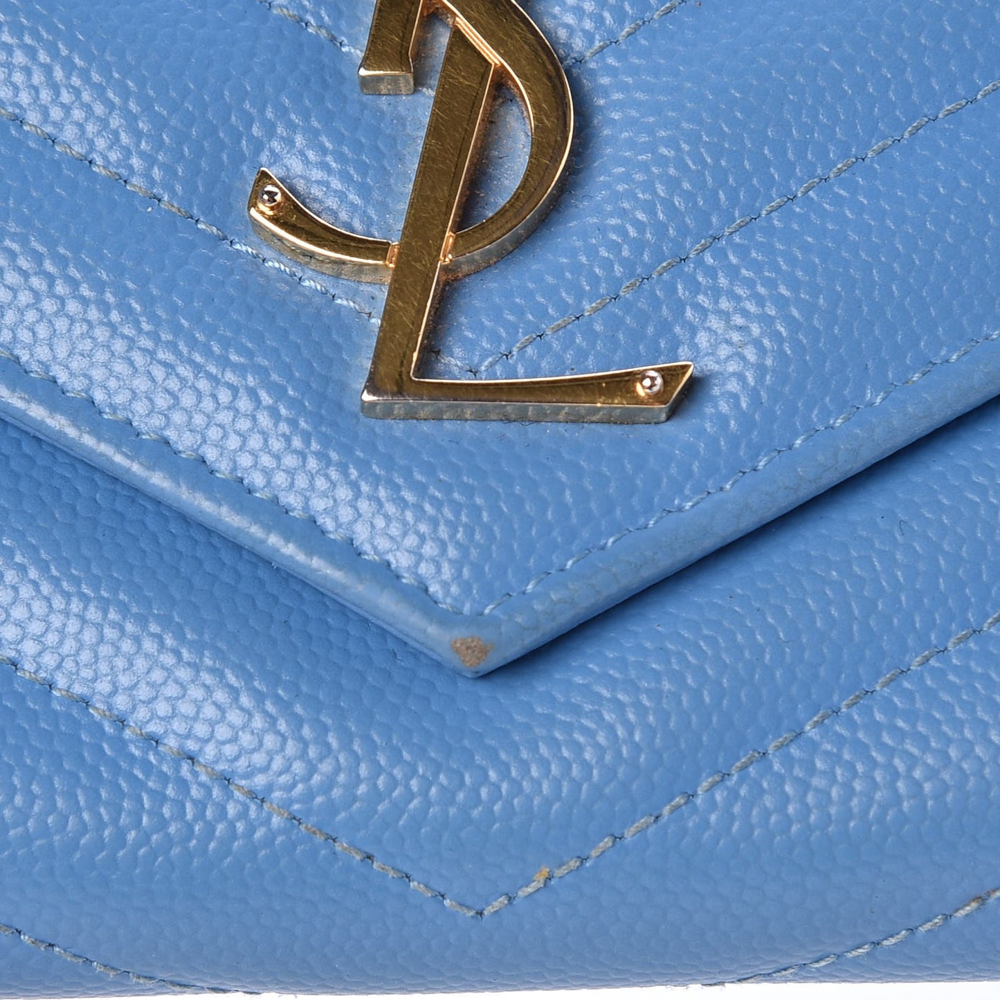 Grain De Poudre Matelasse Large Monogram Flap Wallet Blue