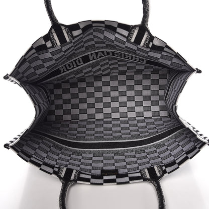 Christian Dior Canvas Embroidered Checkered Book Tote Black White 5 of 9