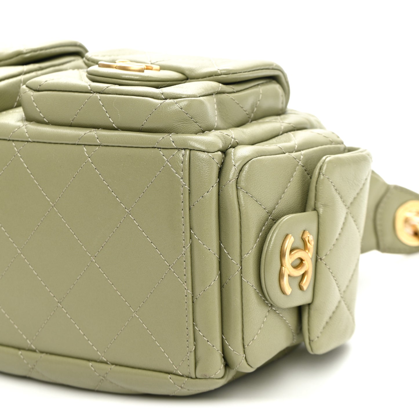 Shiny Lambskin Quilted Trendy Pockets Hobo Green