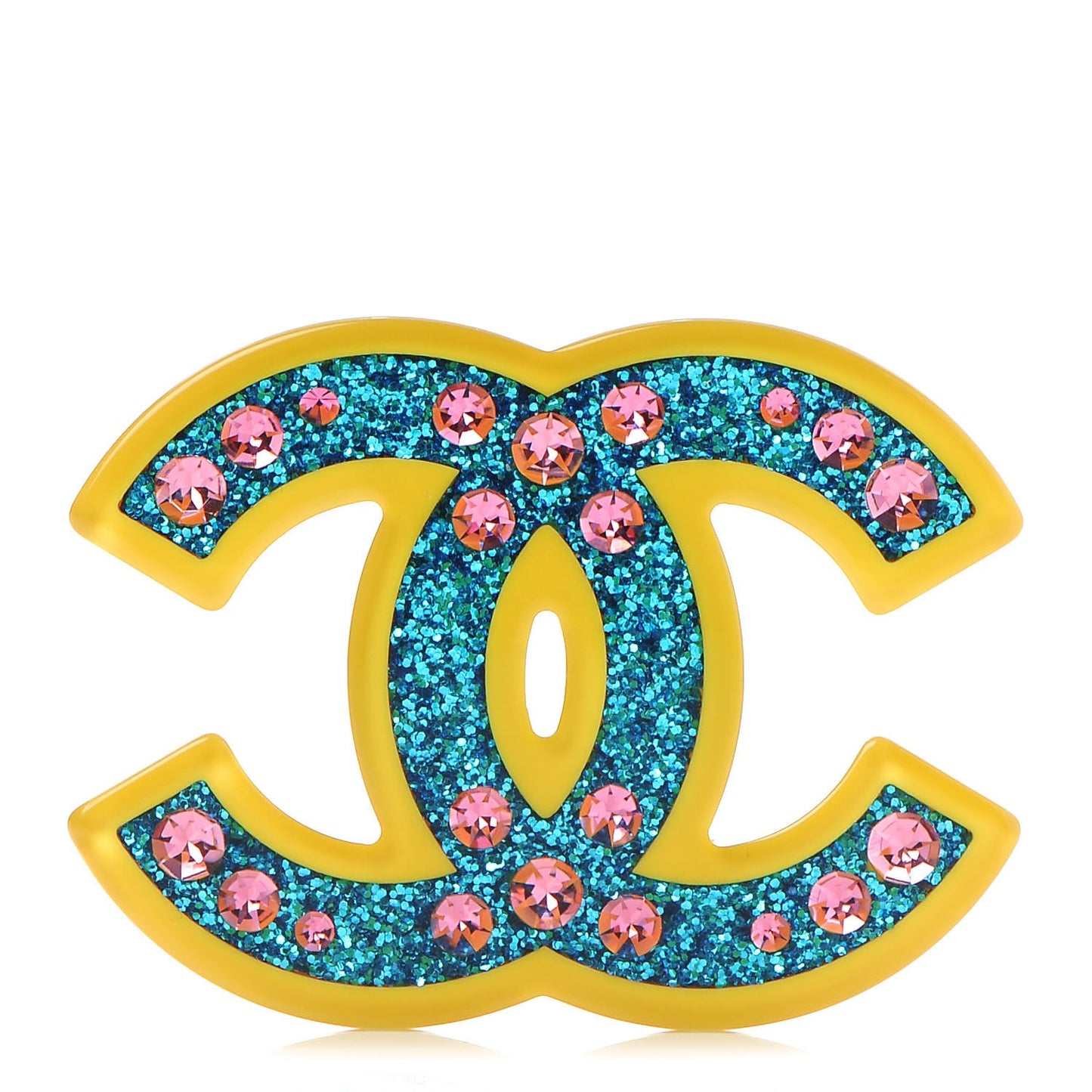 Resin Glitter Crystal CC Brooch Yellow Blue