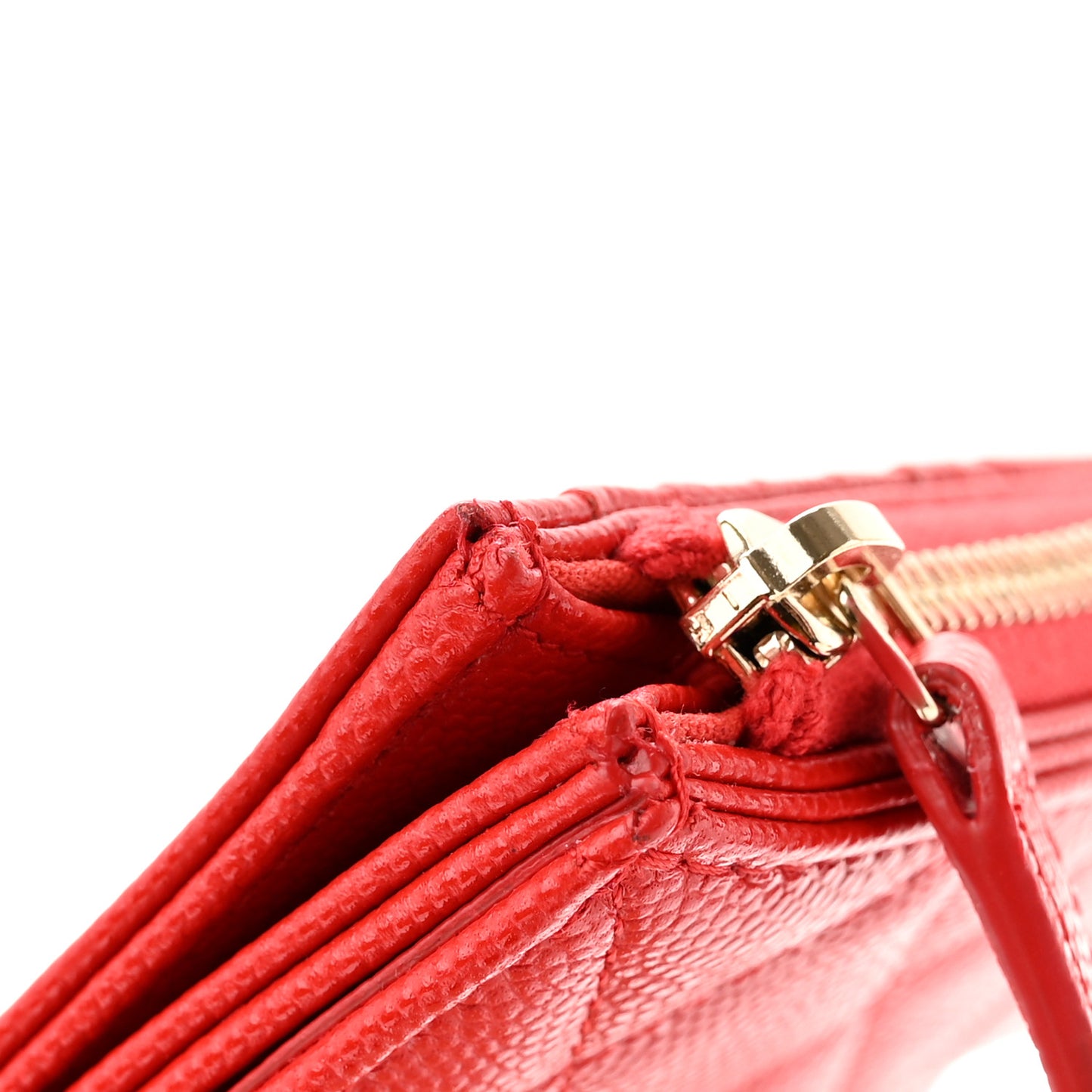 Caviar Quilted Flap Zip Card Holder Red