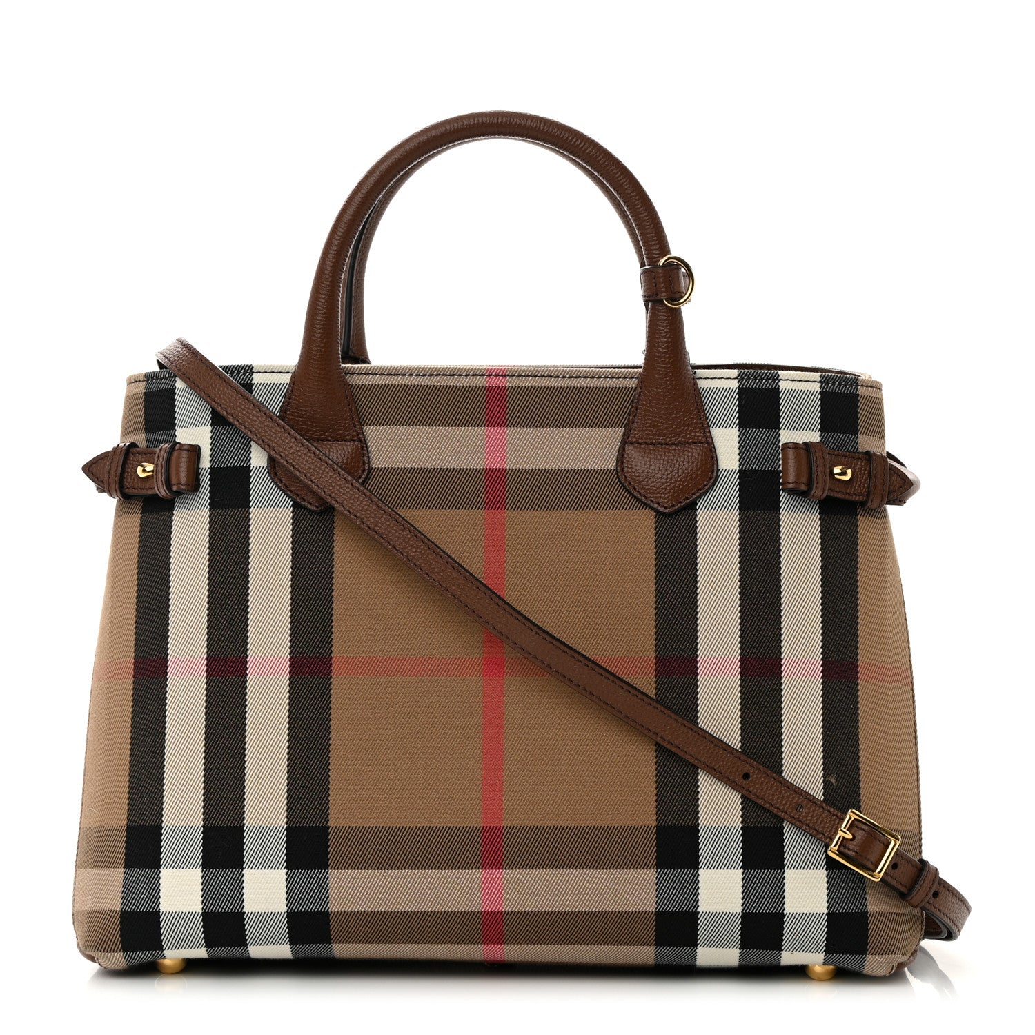 Burberry House Check Grainy Calfskin Medium Banner Tote Brown 1 of 16
