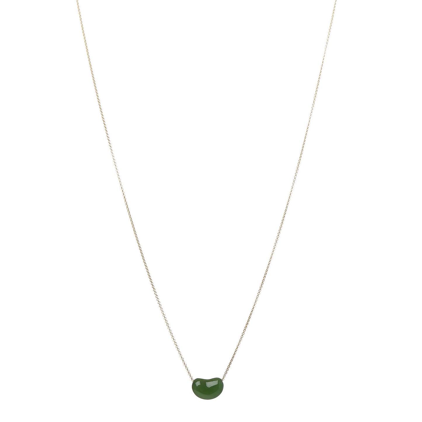 18K Yellow Gold Green Jade 9mm Elsa Peretti Bean Pendant Necklace